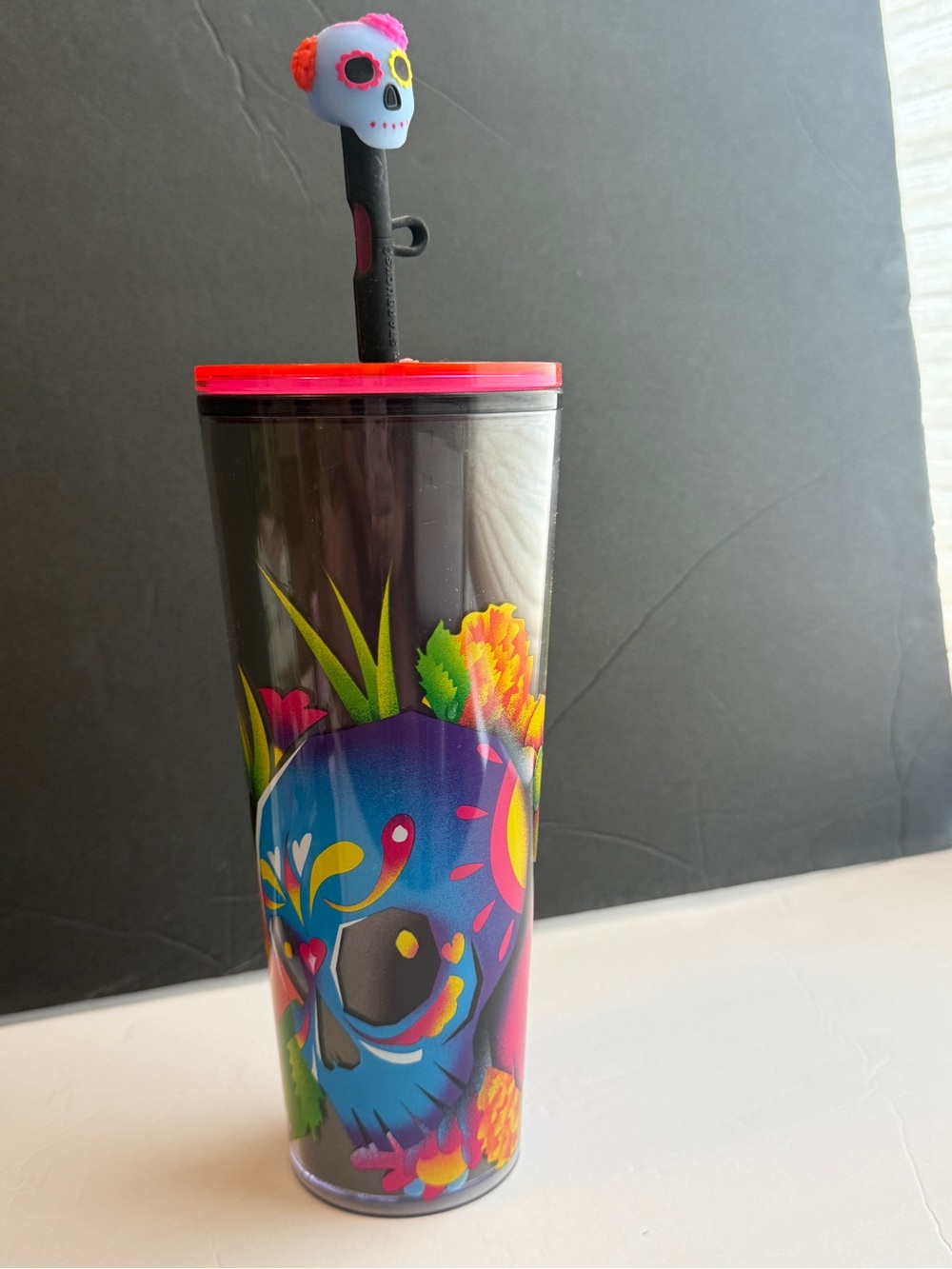 Starbucks 2025 Dia de los Muertos 24oz Holographic Cold Cup Skull Topper NWT